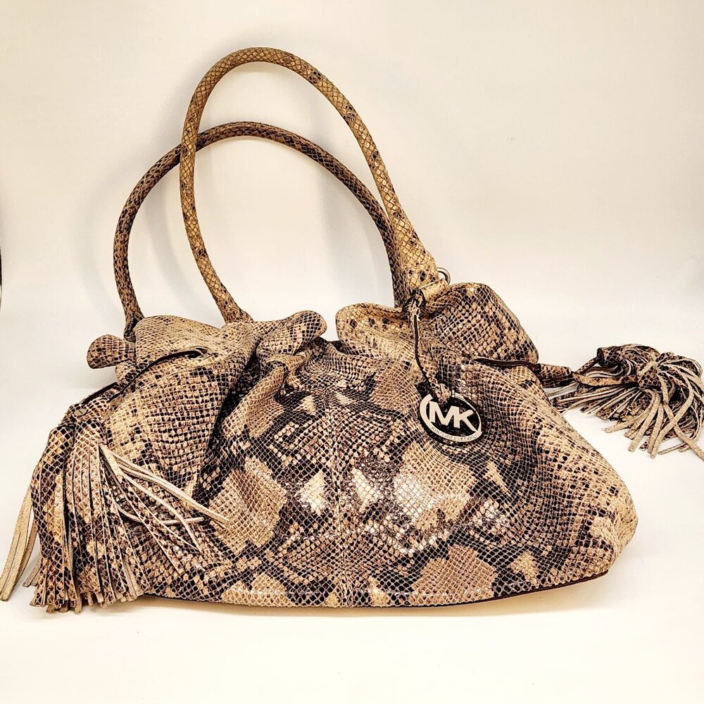 Michael Kors Python-Embossed Leather Tote Bag - image 1